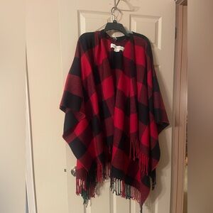 Treasure & Bond Red Buffalo Check Ruana Poncho Wrap